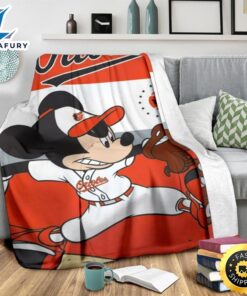 Mickey Plays Orioles Fleece Blanket For Baseball Fans 3