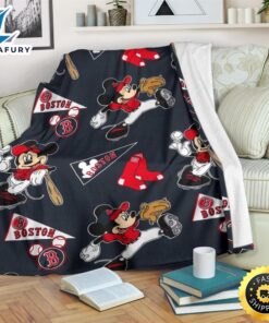 Mickey Plays Red Sox Fleece Blanket For Baseball Fans 1