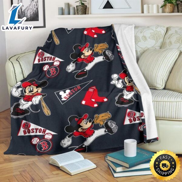 Mickey Plays Red Sox Fleece Blanket For Baseball  Fans