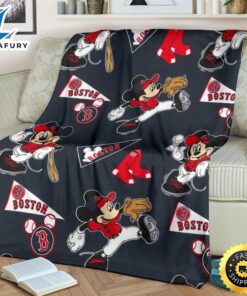 Mickey Plays Red Sox Fleece Blanket For Baseball Fans 2