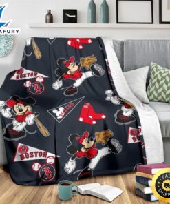 Mickey Plays Red Sox Fleece Blanket For Baseball Fans 3