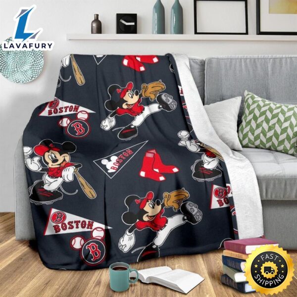 Mickey Plays Red Sox Fleece Blanket For Baseball  Fans