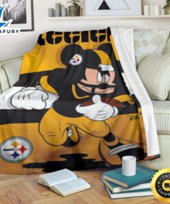 Mickey Plays Steelers Fleece Blanket For Football Fans 1