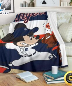 Mickey Plays Tigers Fleece Blanket For Baseball Fans 1