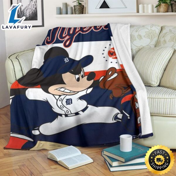 Mickey Plays Tigers Fleece Blanket For Baseball  Fans