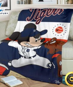 Mickey Plays Tigers Fleece Blanket For Baseball Fans 2