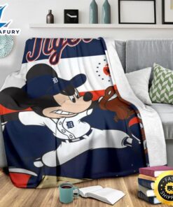 Mickey Plays Tigers Fleece Blanket For Baseball Fans 3