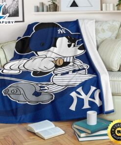 Mickey Plays Yankees Fleece Blanket For Baseball Fans 1