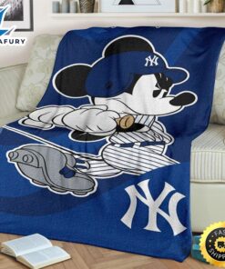Mickey Plays Yankees Fleece Blanket For Baseball Fans 2