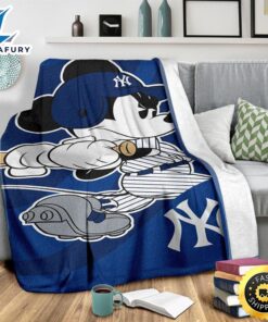 Mickey Plays Yankees Fleece Blanket For Baseball Fans 3