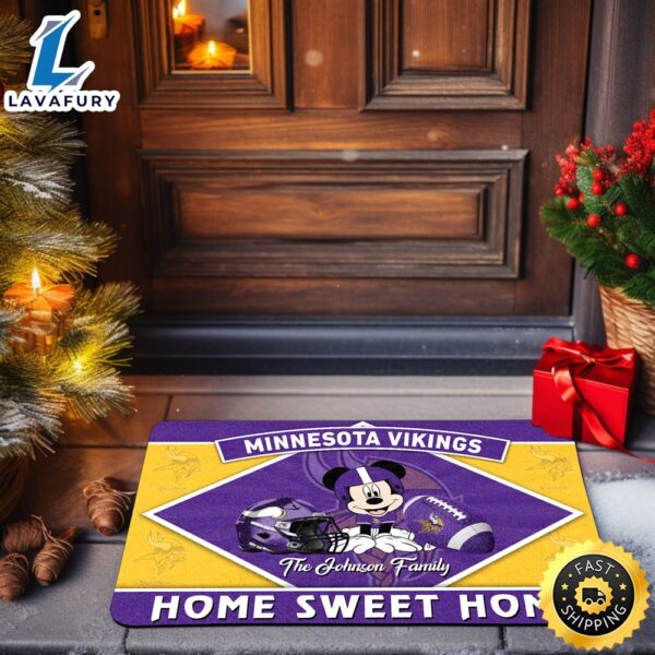 Minnesota Vikings Doormat Custom Your Family Name Sport Team And Mickey Mouse NFL Doormat