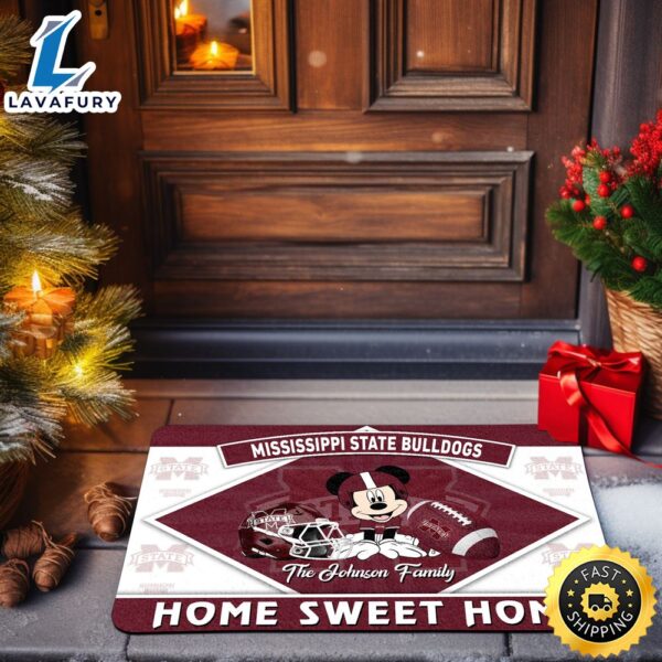 Mississippi State Bulldogs Doormat Custom Your Family Name Sport Team And Mickey Mouse NCAA Doormat