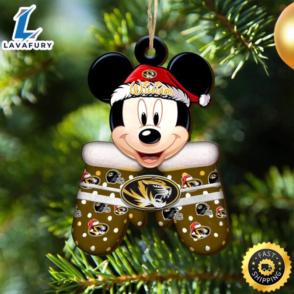 Missouri Tigers Team And Mickey Mouse NCAA With Glovers Wooden Ornament Personalized Your Name