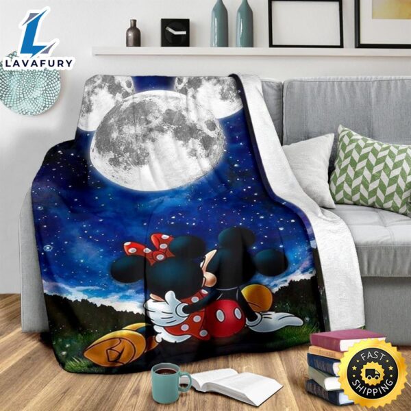 Moonlight Mickey And Minnie Fleece Blanket For Bedding Decor  Fans