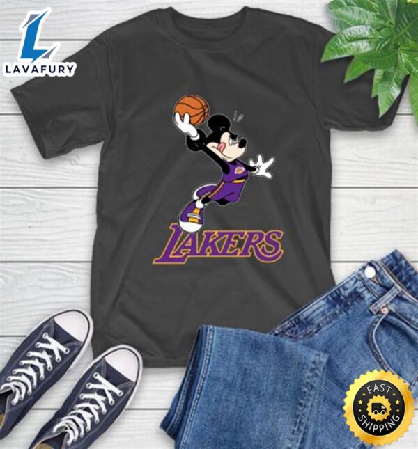 NBA Basketball Los Angeles Lakers Cheerful Mickey Mouse Shirt