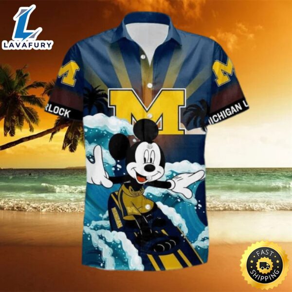 NCAA Disney Mickey Mouse Michigan Wolverines Hawaiian Shirt Beach Gift For Friend