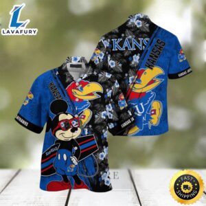 NCAA Kansas Jayhawks Hawaiian Shirt Mickey And Floral Pattern
