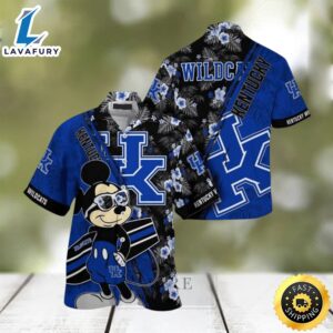 NCAA Kentucky Wildcats Hawaiian Shirt Mickey And Floral Pattern