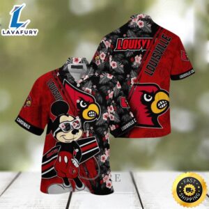 NCAA Louisville Cardinals Hawaiian Shirt Mickey And Floral Pattern