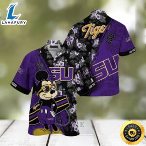 NCAA Lsu Tigers Hawaiian Shirt Mickey And Floral Pattern