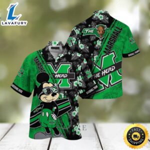 NCAA Marshall Thundering Herd Hawaiian Shirt Mickey And Floral Pattern