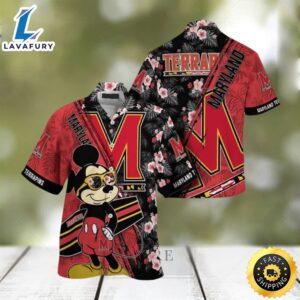 NCAA Maryland Terrapins Hawaiian Shirt Mickey And Floral Pattern