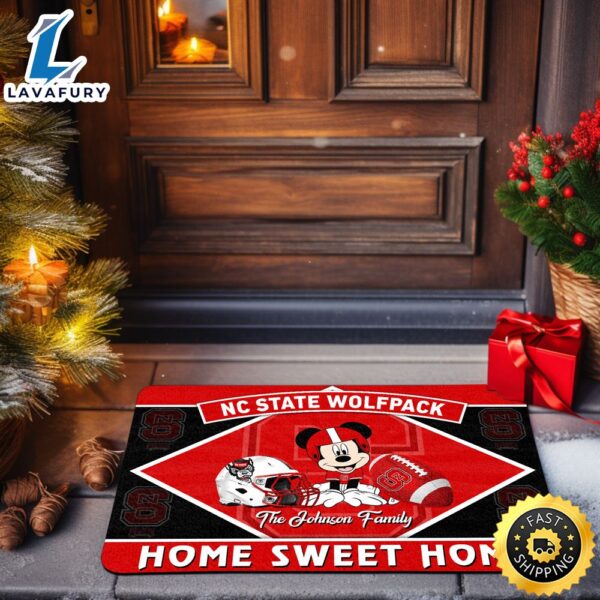 NC State Wolfpack Doormat Custom Your Family Name Sport Team And Mickey Mouse NCAA Doormat