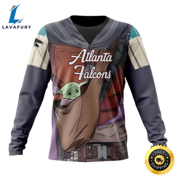 NFL Atlanta Falcons Custom Name Number Mandalorian And Baby Yoda Sweatshirt