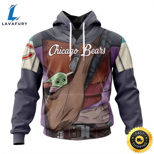NFL Chicago Bears Custom Name Number Mandalorian And Baby Yoda Pullover Hoodie
