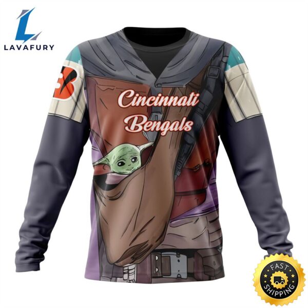 NFL Cincinnati Bengals Custom Name Number Mandalorian And Baby Yoda Sweatshirt