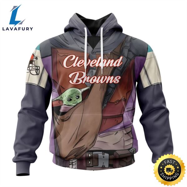 NFL Cleveland Browns Custom Name Number Mandalorian And Baby Yoda Pullover Hoodie
