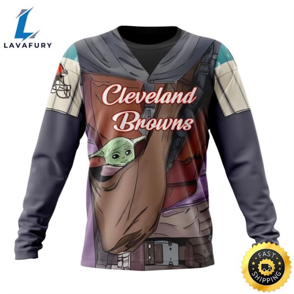 NFL Cleveland Browns Custom Name Number Mandalorian And Baby Yoda Sweatshirt