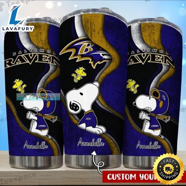NFL Custom Baltimore Ravens Snoopy Curved Texture Tumbler