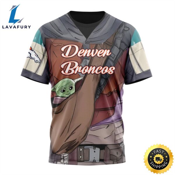NFL Denver Broncos Custom Name Number Mandalorian And Baby Yoda T-Shirt
