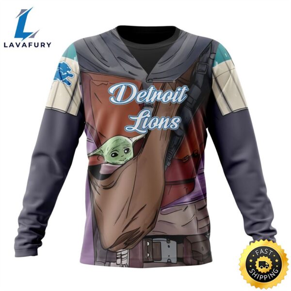 NFL Detroit Lions Custom Name Number Mandalorian And Baby Yoda Sweatshirt