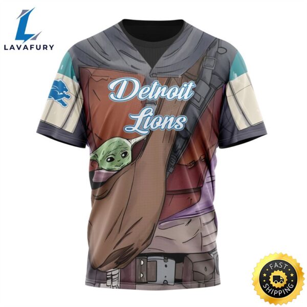 NFL Detroit Lions Custom Name Number Mandalorian And Baby Yoda T-Shirt