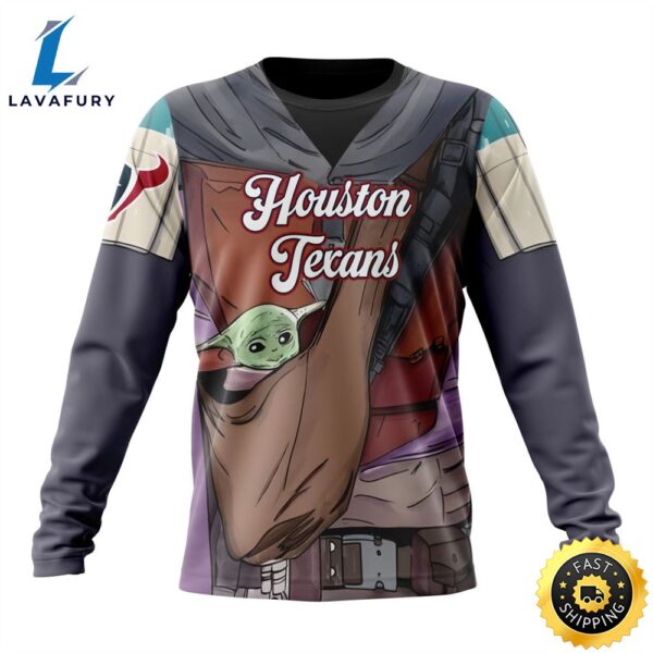 NFL Houston Texans Custom Name Number Mandalorian And Baby Yoda Sweatshirt
