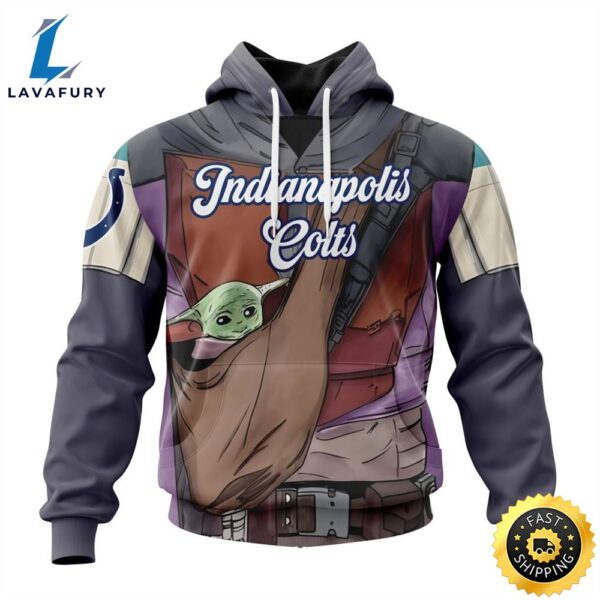 NFL Indianapolis Colts Custom Name Number Mandalorian And Baby Yoda Pullover Hoodie