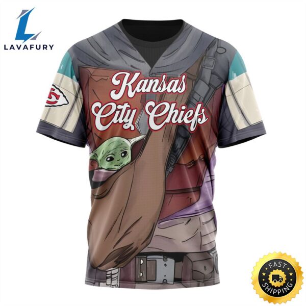 NFL Kansas City Chiefs Custom Name Number Mandalorian And Baby Yoda T-Shirt