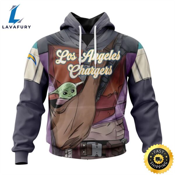 NFL Los Angeles Chargers Custom Name Number Mandalorian And Baby Yoda Pullover Hoodie