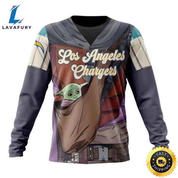 NFL Los Angeles Chargers Custom Name Number Mandalorian And Baby Yoda Sweatshirt