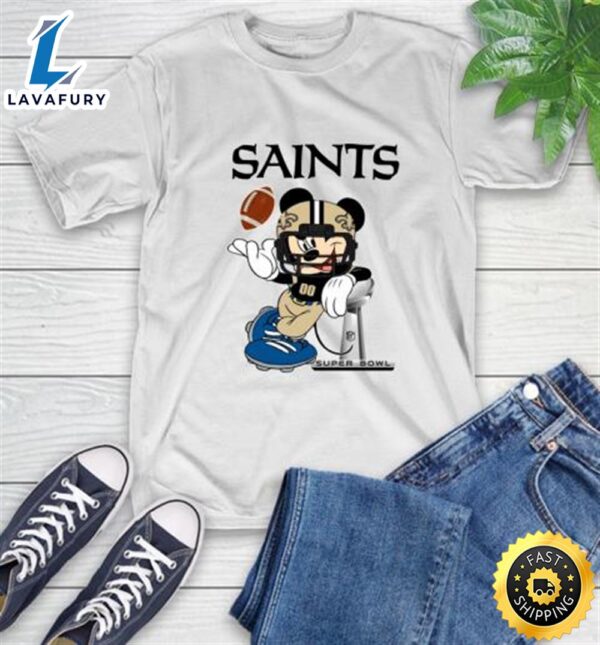 NFL New Orleans Saints Mickey Mouse Disney Super Bowl Football T Shirt
