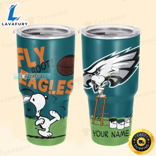 NFL Personalize Name Eagles Snoopy Stainless Steel Tumbler