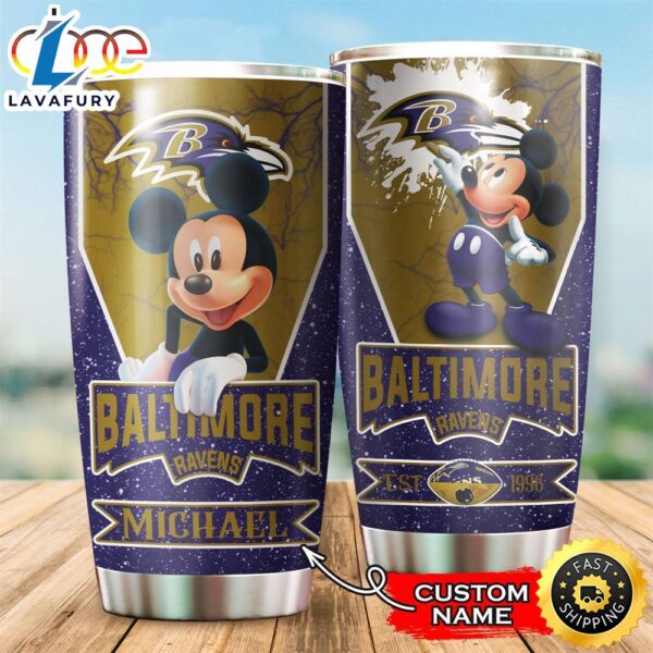 NFL Personalized Baltimore Ravens Mickey Mouse All Over Print 3D Tumbler