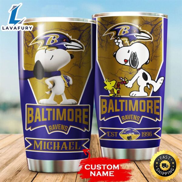 NFL Personalized Baltimore Ravens Snoopy All Over Print 3D Tumbler