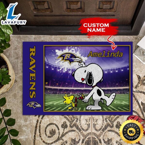 NFL Personalized Baltimore Ravens Snoopy Shooting Fireworks All Over Print 3D Doormats