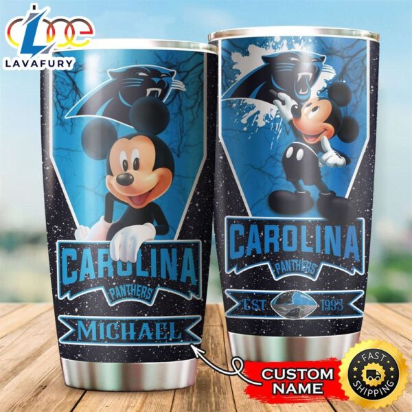 NFL Personalized Carolina Panthers Mickey Mouse All Over Print 3D Tumbler
