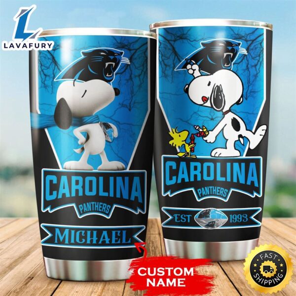 NFL Personalized Carolina Panthers Snoopy All Over Print 3D Tumbler