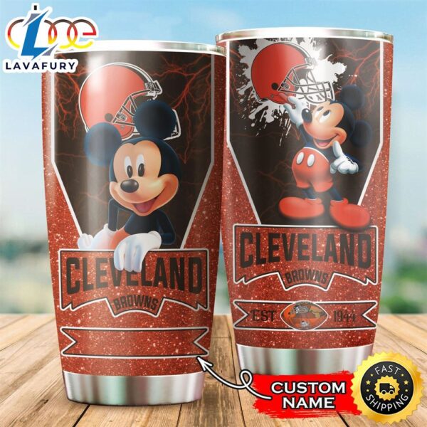 NFL Personalized Cleveland Browns Est 1944 Mickey Mouse All Over Print 3D Tumbler