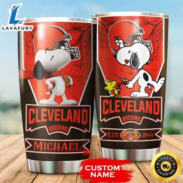 NFL Personalized Cleveland Browns Snoopy All Over Print 3D Tumbler